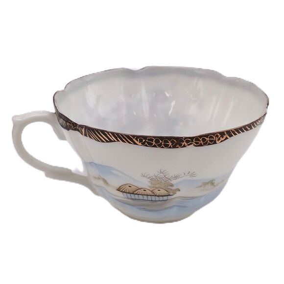 Vintage Japanese Kutani Style Hand Painted Cup And Saucer Eggshell Porcelain - Picture 4 of 16